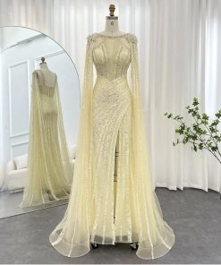 سمارا بوتيك - فستان سهرة فاخر كرستال وأكمام طويلة ليموني من سمارا بوتيك-E18