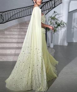سمارا بوتيك - فستان سهرة ليموني مع تطريز يدوي للصدر من سمارا بوتيك-A88
