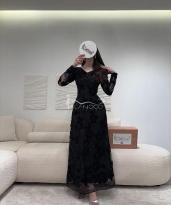العنود للأزياء - فستان سهرة أسود مزخرف بأكمام طويلة