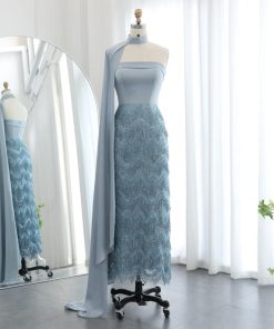 سمارا بوتيك - فستان سهرة ناعم مرجاني ازرق من سمارا بوتيك-S33