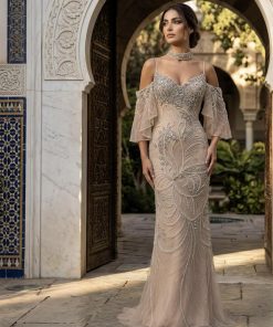 سمارا بوتيك - فستان سهرة تطريز مع أكمام من سمارا بوتيك-E130