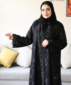 Alternative view of ألوان الجميلة  - عباية دانتيل سوداء مطرزة نص كلوش فخمة للمناسبات