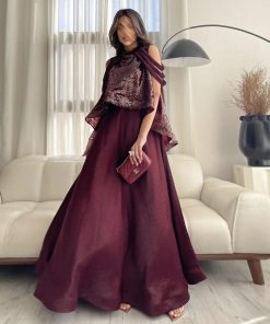 سمارا بوتيك - فستان سهرة ناعم برغندي من سمار بوتيك-S145