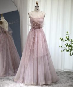 سمارا بوتيك - فستان سهرة ناعم تول بشرائط الازهار من سمارا بوتيك-S38