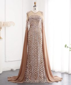 سمارا بوتيك - فستان سهرة أعراس فاخر بأكمام الكيب من سمارا بوتيك-A54