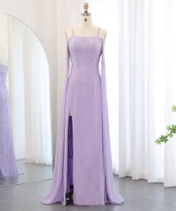 سمارا بوتيك - فستان سهرة أعراس أكمام طويلة ارجواني من سمارا بوتيك-S37