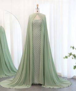 سمارا بوتيك - فستان سهرة من سمارا بوتيك-لون أخضر مع لؤلؤ كريستالي-E9