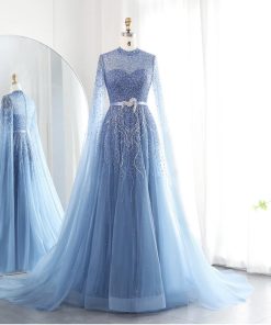 سمارا بوتيك - فستان أعراس فاخر ازرق بأكمام طويلة من سمارا بوتيك-A8