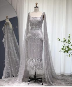 سمارا بوتيك - فستان سهرة راقي ميدي تطريز يدوي ريش من سمارا بوتيك-SH10