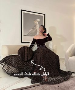 Alternative view of العنود للأزياء - فستان سهرة بني مزين بالخرز بتصميم أنيق
