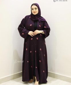 ألوان الجميلة  - عباية شك بلون عنابي فاخر كريب إندونيسي