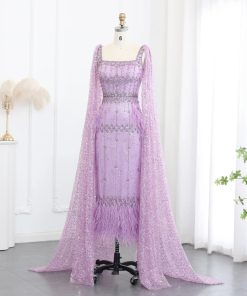 سمارا بوتيك - فستان سهرة راقي ميدي تطريز يدوي ريش من سمارا بوتيك-SH8