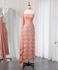 سمارا بوتيك - فستان سهرة ناعم مرجاني وردي من سمارا بوتيك-S32