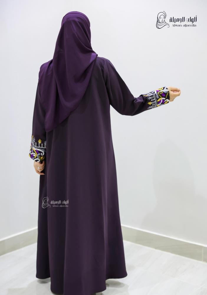 ألوان الجميلة - عباية هاري بلون عنابي فاخر كريب إندونيسي - الصورة 5