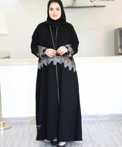 ألوان الجميلة  - عباية تموجات فاخرة – بتطريز عصري مزدوج كريب إندونيسي