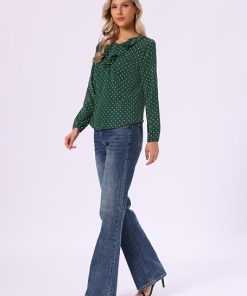 Alternative view of أمازون سيليكتيف - Allegra K Women's Vintage Ruffle Neck Chiffon Top Long Sleeve Casual Work Blouse, Dark