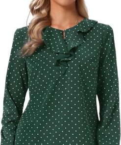 أمازون سيليكتيف - Allegra K Women's Vintage Ruffle Neck Chiffon Top Long Sleeve Casual Work Blouse, Dark