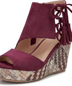 أمازون سيليكتيف - Allegra K Women's Plaid Side Zipper Lace-Up Peep-toe Platform Sandals