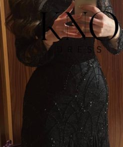 ⁦كنوا للملابس - فستان دانتيل أسود فاخر بتطريز شك وجورجيت شيفون⁩ - الصورة ⁦3⁩