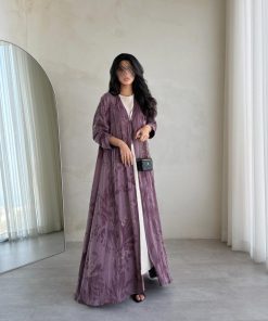 ⁦عبايات روز - لوسيل فيسكوز زهري تركي مقصب⁩ - الصورة ⁦3⁩