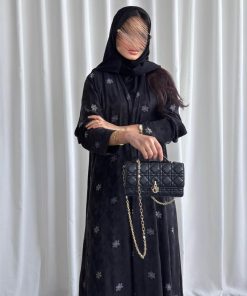 عبايات روز - لوسيل فيسكوز طبيعي اسود بورود ذهبية