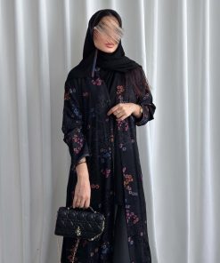 عبايات روز - لوسيل فيسكوز اسود بنمري ملون