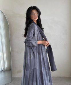⁦عبايات روز - لوسيل فيسكوز فضي تركي مقصب⁩ - الصورة ⁦3⁩