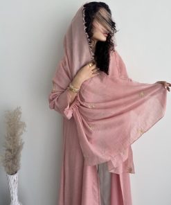 عبايات روز - بيبي بينك مطرزة بذهبي شكل شمس ☀️