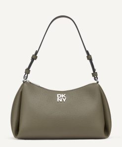 DKNY - أضيفي لمسة جريئة من الألوان إلى إطلالتك مع حقيبة الكتف "DKNY REMY" ذات السحاب العلوي باللون الأخضر النابض بالحياة.