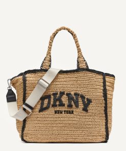 DKNY - ارتقي بإطلالتك الصيفية مع حقيبة DKNY "هادلي" المتوسطة باللون البيج – أناقة عملية مصنوعة من الورق المتين بنسبة 100%.