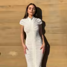 علي اكسبريس بلس - مثير Bodycon فستان طويل المرأة  الصيف سليم موضة قصيرة الأكمام ضمادة ماكسي فساتين الحفلات امرأة تنورة أنيقة Vestidos