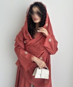 عبايات روز - لون طوبي بتطريز شمس ذهبية