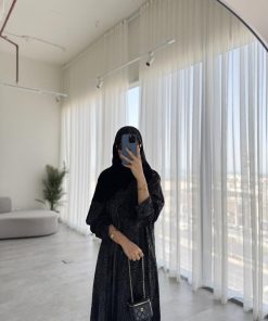 ⁦عبايات روز - قطيفة فاخرة على حرير كوبرو تركي طبيعي ١٠٠٪⁩ - الصورة ⁦4⁩