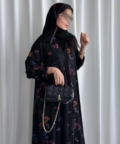 ⁦عبايات روز - لوسيل فيسكوز اسود بنمري ملون⁩ - الصورة ⁦3⁩