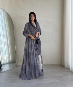 ⁦عبايات روز - لوسيل فيسكوز فضي تركي مقصب⁩ - الصورة ⁦5⁩