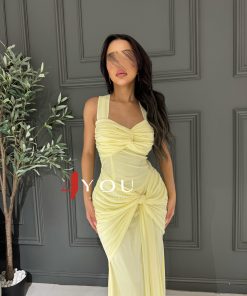 Alternative view of فور يو - فستان سهرة أصفر ليموني بتصميم لف راقي مع ربطة أمامية