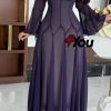 فور يو - فستان بنفسجي طويل بشيفون وأكمام واسعة مع تفاصيل بليسيه أنيقة