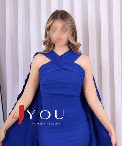 فور يو - فستان أزرق بياقة متقاطعة وكاب طويل