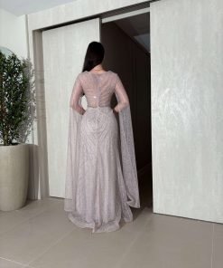 Alternative view of فور يو - فستان سهرة لامع بلون شامبين وردي مع أكمام كيب طويلة