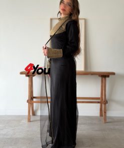 Alternative view of فور يو - فستان أسود فاخر بتطريز ذهبي وطبقة شفافة أنيقة