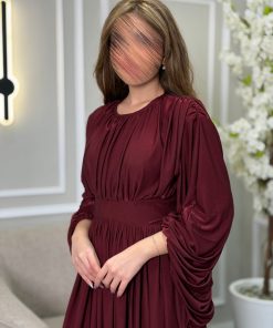⁦فور يو - فستان العيد عنابي طويل بأكمام واسعة⁩ - الصورة ⁦4⁩