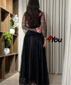 ⁦فور يو - فستان سهرة أسود فاخر بكورسيه دانتيل وأكمام شفافة لإطلالة أنثوية راقية⁩ - الصورة ⁦4⁩