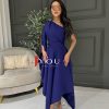 فور يو - فستان سهرة بنفسجي بكتف واحد مع كم واسع بتصميم غير متناظر