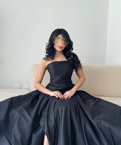 ⁦فور يو - فستان سهرة أسود بدون أكمام بقصة منفوشة فاخرة⁩ - الصورة ⁦3⁩
