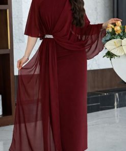 ⁦فور يو - فستان سهرة موف ملكي بقصة درابيه مع حزام كريستال لامع⁩ - الصورة ⁦3⁩