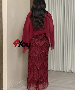 ⁦فور يو - فستان سهرة عنابي فاخر بترتر لامع مع كاب شيفون انسيابي⁩ - الصورة ⁦4⁩