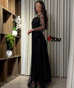 Alternative view of فور يو - فستان سهرة أسود فاخر بكورسيه دانتيل وأكمام شفافة لإطلالة أنثوية راقية